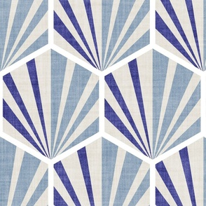 Large jumbo scale // Retro geometric hexagon palm tiles // light // beige very peri and pastel blue
