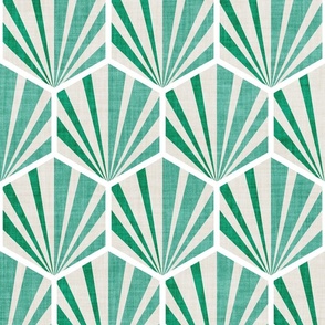 Normal scale // Retro geometric hexagon palm tiles // light // beige emerald green and spearmint