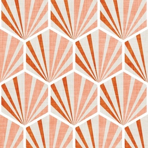 Normal scale // Retro geometric hexagon palm tiles // light // beige orange and coral
