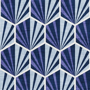 Normal scale // Retro geometric hexagon palm tiles // dark // midnight blue very peri and pastel blue