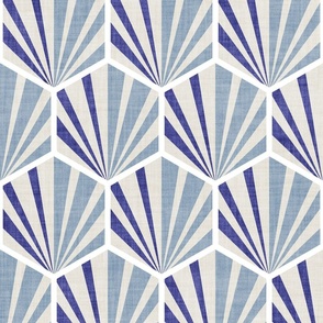 Normal scale // Retro geometric hexagon palm tiles // light // beige very peri and pastel blue