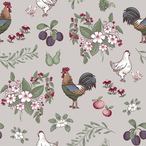 Vintage Kitchen Chickens and Plums