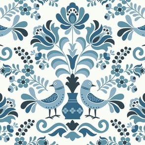 Hungarian Folk Birds Blue and White