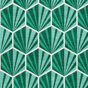 Small scale // Retro geometric hexagon palm tiles // dark // emerald green and spearmint