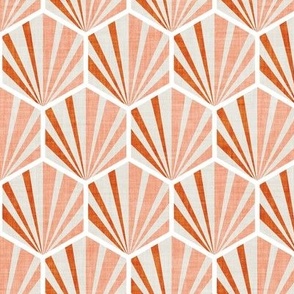 Small scale // Retro geometric hexagon palm tiles // light // beige orange and coral