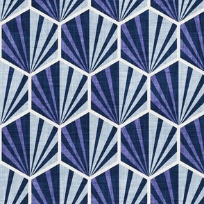 Small scale // Retro geometric hexagon palm tiles // dark // midnight blue very peri and pastel blue