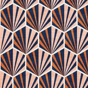 Small scale // Retro geometric hexagon palm tiles // dark // midnight blue orange and coral