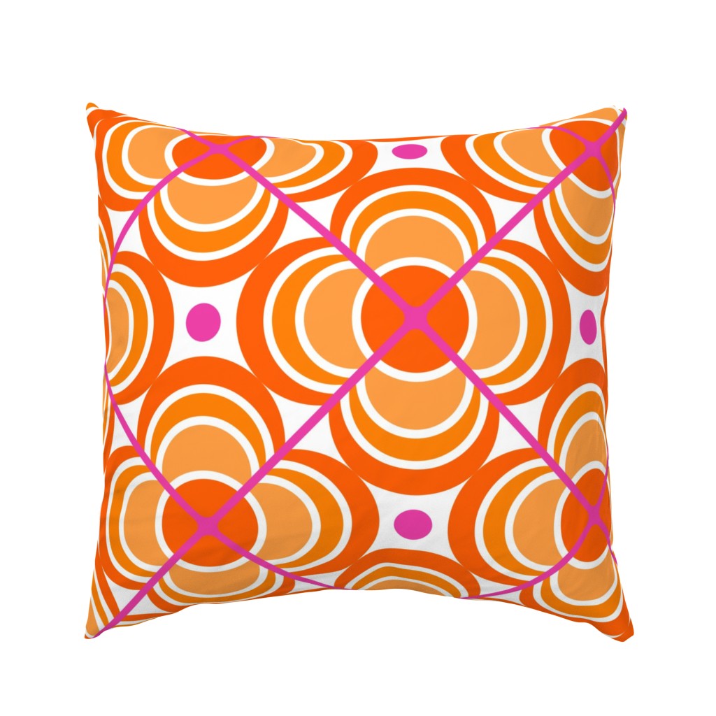 Flower Power- Pink and Orange Retro Geometric Floral- 70's Vintage Flowers- Bright and Bold