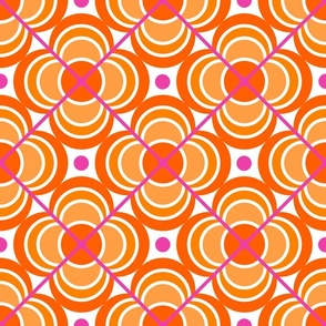 Flower Power Retro Tiles Diagonal Medium- Orange- Pink- Magenta Vintage Nostalgia Kitsch Wallpaper- Bold- Mid Century- 70's Geometric Floral