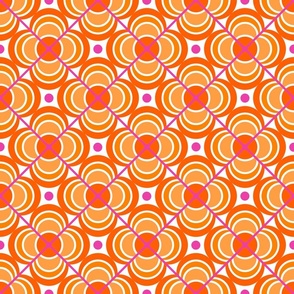 Flower Power Retro Tiles Diagonal Small- Orange- Pink- Magenta Vintage Nostalgia Kitsch Wallpaper- Bold- Mid Century- 70's Geometric Floral