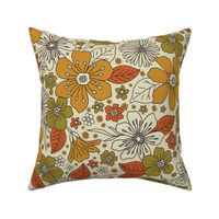 1970s Retro Floral in Olive, Gold & Orange