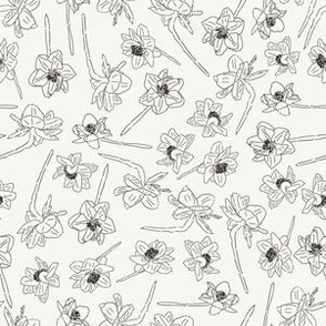 6" Repeat Tossed Sketched Daffodil Pattern Medium Scale | Neutral Cream MK003