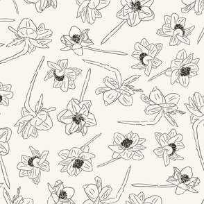 24" Repeat Tossed Sketched Daffodil Pattern Extra Large Scale | Neutral Cream MK003