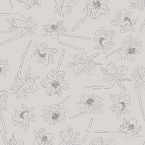 24" Repeat Tossed Sketched Daffodil Pattern Extra Large Scale | Gray MK003