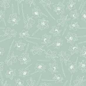 6" Repeat Tossed Sketched Daffodil Pattern Medium Scale | Green MK003