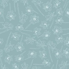 6" Repeat Tossed Sketched Daffodil Pattern Medium Scale | Teal Blue Green MK003