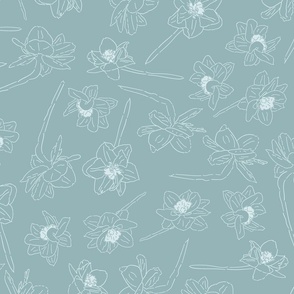24" Repeat Tossed Sketched Daffodil Pattern Extra Large Scale | Teal MK003