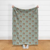 Meknes Orange Trees - Medium - Linen Texture - Aqua - Vintage Nostalgia