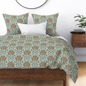 Meknes Orange Trees - Medium - Linen Texture - Aqua - Vintage Nostalgia