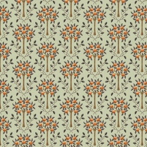 Meknes Orange Trees - Small - Linen Texture - Green - Vintage Nostalgia