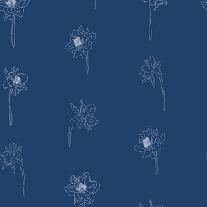 20" Repeat Simple Sketched Daffodil Pattern Large Scale | Navy Blue MK003