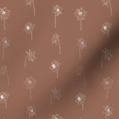 5" Repeat Simple Sketched Daffodil Pattern Medium Scale | Brown MK003