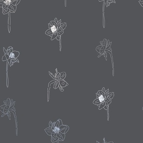 20" Repeat Simple Sketched Daffodil Pattern Large Scale | Gray and Blue MK003