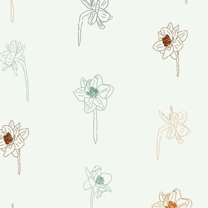 20" Repeat Simple Sketched Daffodil Pattern Large Scale | Green and Orange MK003