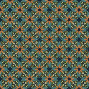 Vintage Nostalgia Floral Blue_ Teal_ Orange Tiles, medium