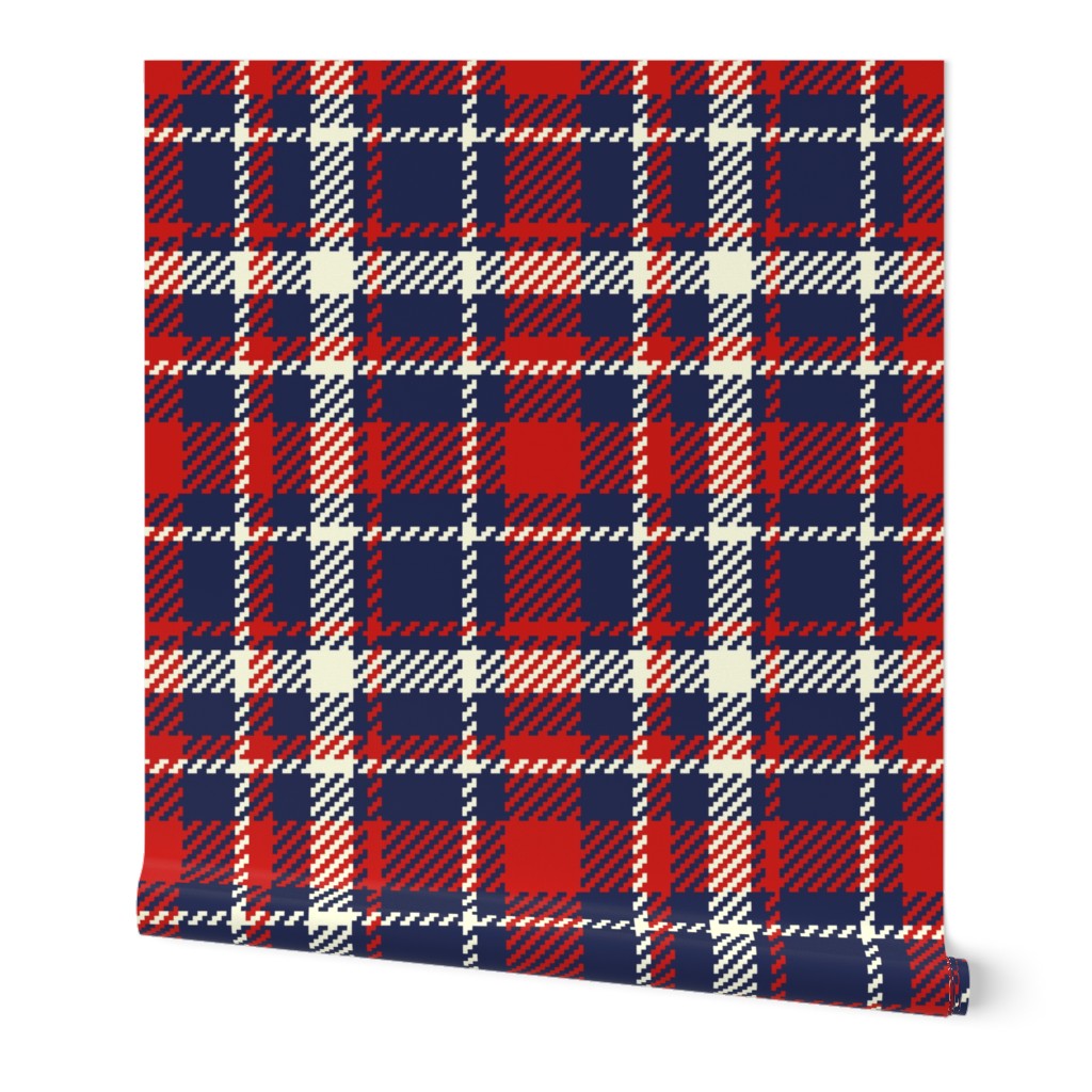 Vintage Kitchen Wallpaper tartan navy red