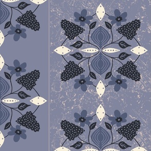 Vintage Kitchen Floral, 24 inch, X-Large Scale, Blue Background, Dark Blue, Cream, Pink