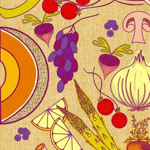 Vintage Veggies and Fruit Nostalgic Kitchen Pattern - Halfdrop