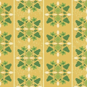 Vintage Kitchen Floral, 12 inch, Large Scale, Gold Yellow Background, Green and Cream