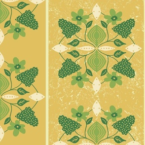 Vintage Kitchen Floral, 24 inch, X-Large Scale, Gold Yellow Background, Green and Cream