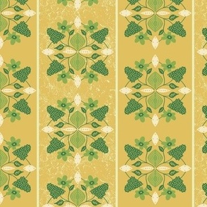 Vintage Kitchen Floral, 6 inch, Medium Scale, Gold Yellow Background, Green and Cream