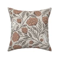 Birds and Blooms | Large Scale | Taupe & Terracotta Earth Tones