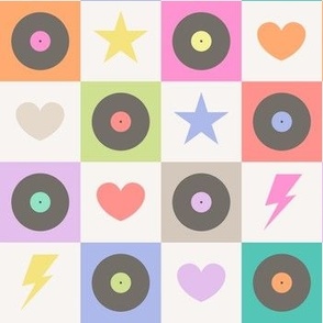 Vinyl Love | Records Checkerboard Pattern in Pastels