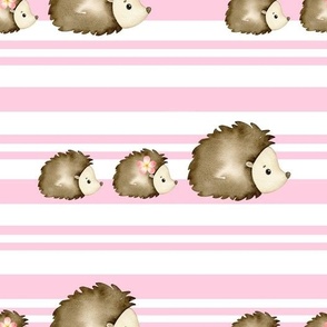 Watercolor Baby Hedgehogs Pink Stripes
