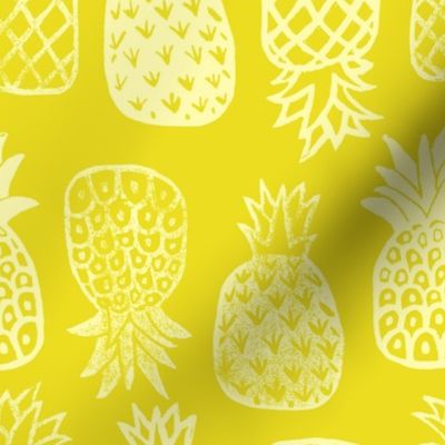 Pineapples Block Print Lemon Yellow  by Angel Gerardo - Large Scale