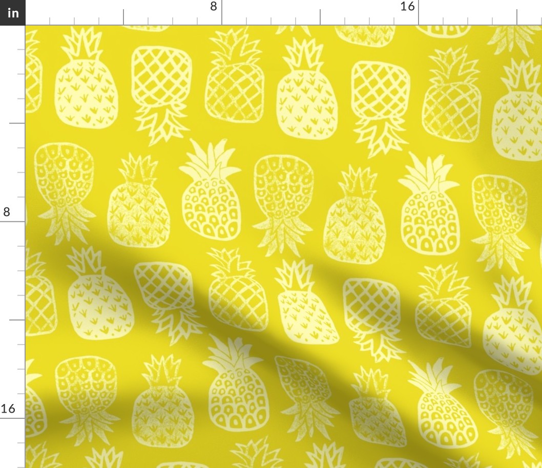 Pineapples Block Print Lemon Yellow  by Angel Gerardo - Large Scale
