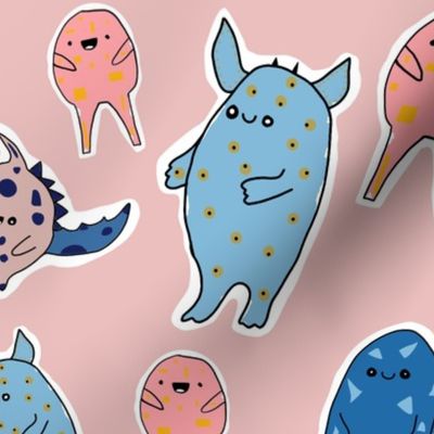 Happy, cute and fun pink and blue monsters - large