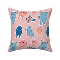 Happy, cute and fun pink and blue monsters - large