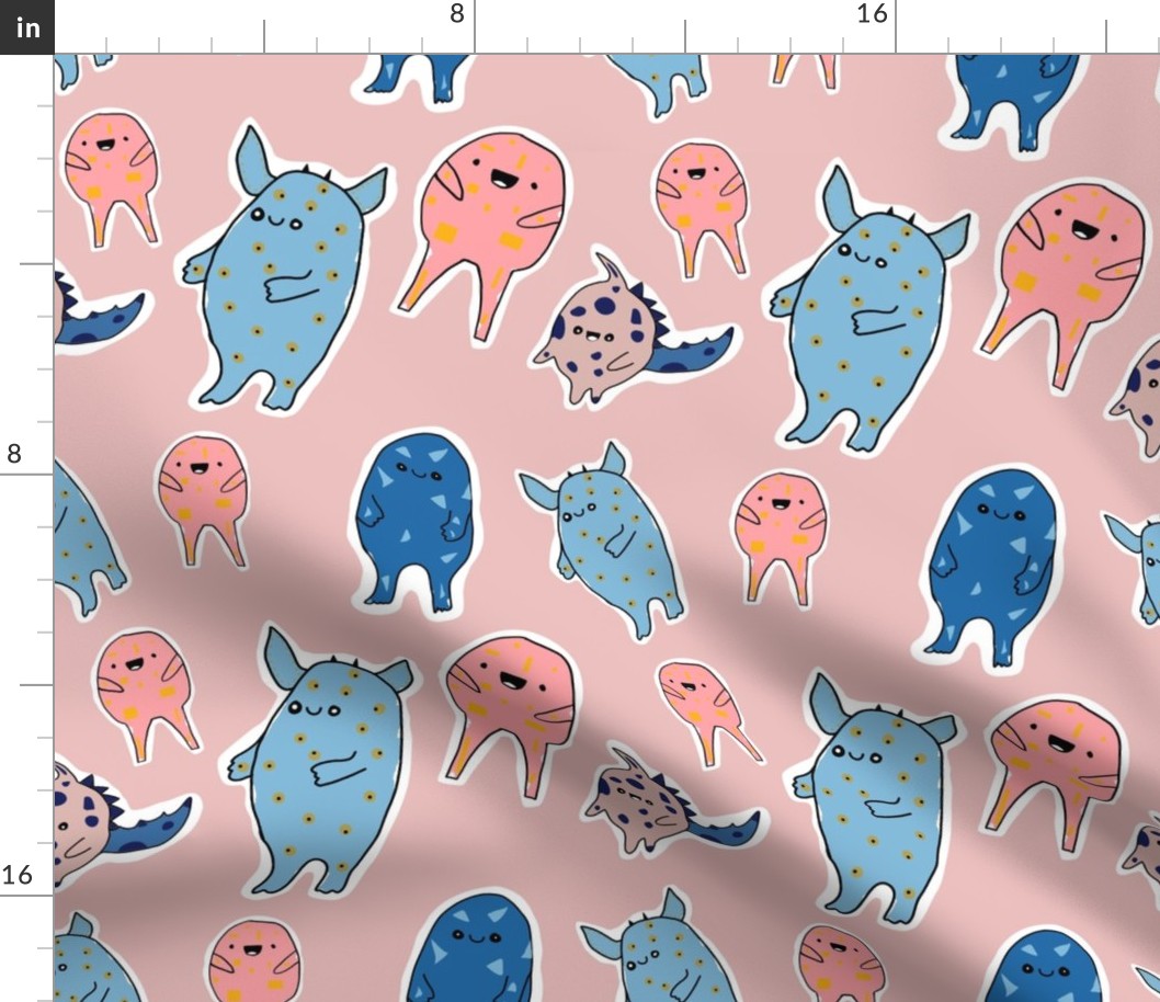 Happy, cute and fun pink and blue monsters - large