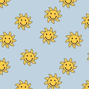 Happy sunshine summer smileys - nineties retro vibes smiling sun yellow baby blue