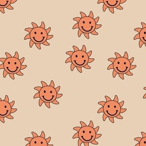 Happy sunshine summer smileys - nineties retro vibes smiling sun seventies orange beige tan