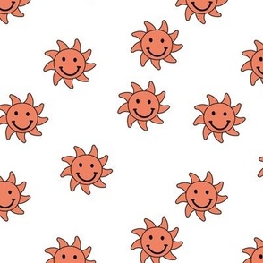 Happy sunshine summer smileys - nineties retro vibes smiling sun seventies orange on white