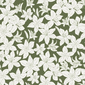 X-Large // Easter Lily Flowers: Hand-drawn Spring Florals - Green