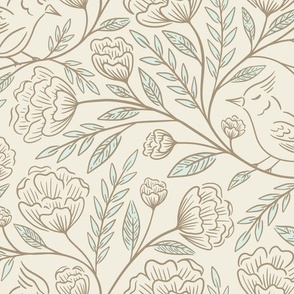 Birds and Blooms | Large Scale | Cream & Mint Highlights 