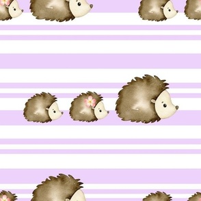 Watercolor Baby Hedgehogs Purple Stripes