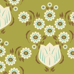 Daisy Damask in Olive